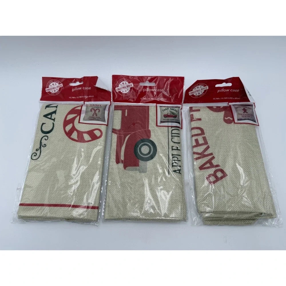 Christmas Set Of 3 Pillow Cases Candy Cane, Christmas Truck, Gingerbread